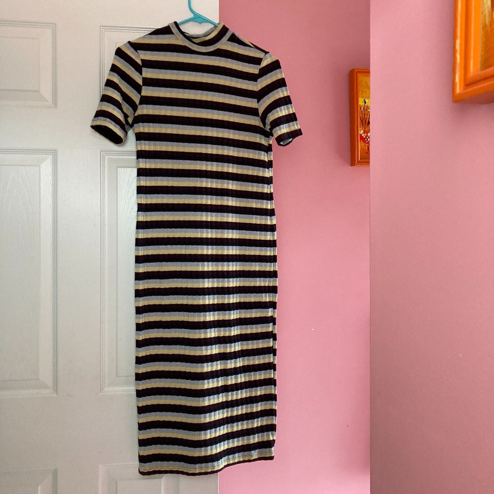 ZARA Trafaluc Collection striped short sleeve turtleneck dress